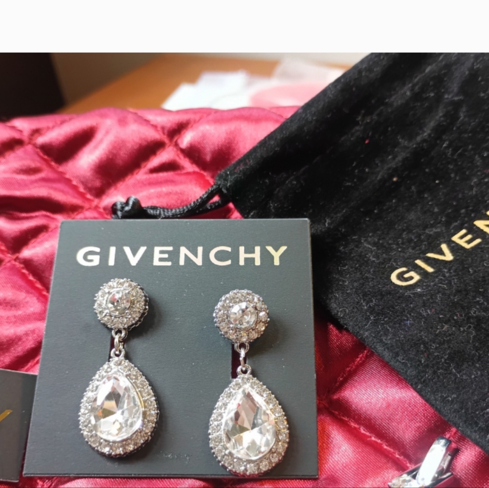 Givenchy Silver Crystal Drop Earrings